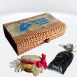 Подарочный набор(мед + чай) в брендированной бамбуковой шкатулке (вышивка)